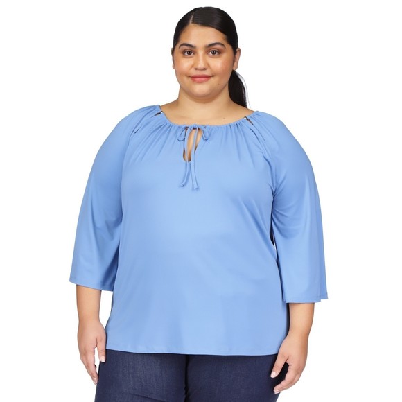 Michael Kors Plus Size Blueberry Peasant Top, Keyhole Tie, 2XUS - Picture 1 of 1